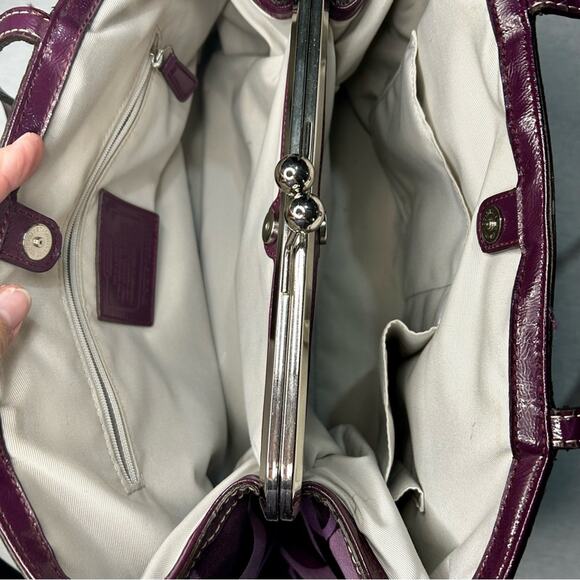 Coach Signature Purple Jacquard Shoulder Bag Tote – Leather Trim, Size: Large - Picture 9 of 12